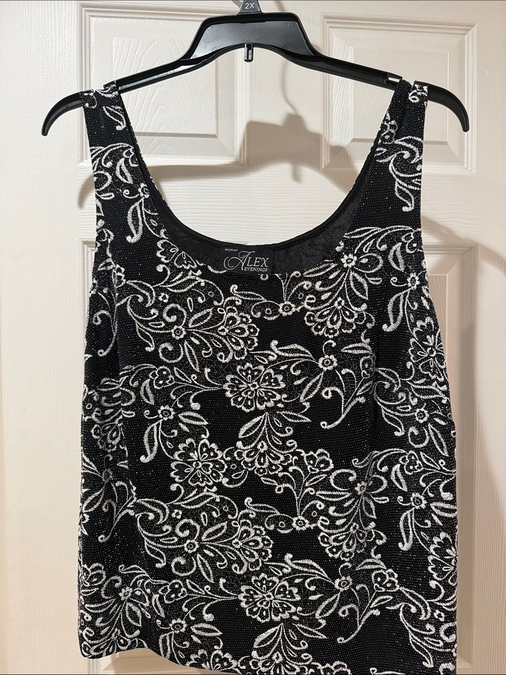 Alex Evenings Black and White Beaded Floral Camisole